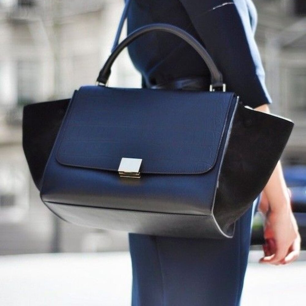 Celine Small Trapeze Black Leather/Suede Bag